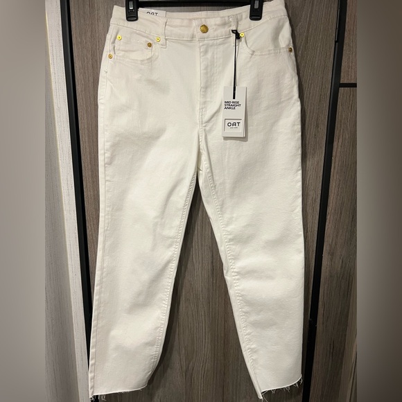 Oat New York White Mid Rise Straight Ankle Jeans - Picture 1 of 9